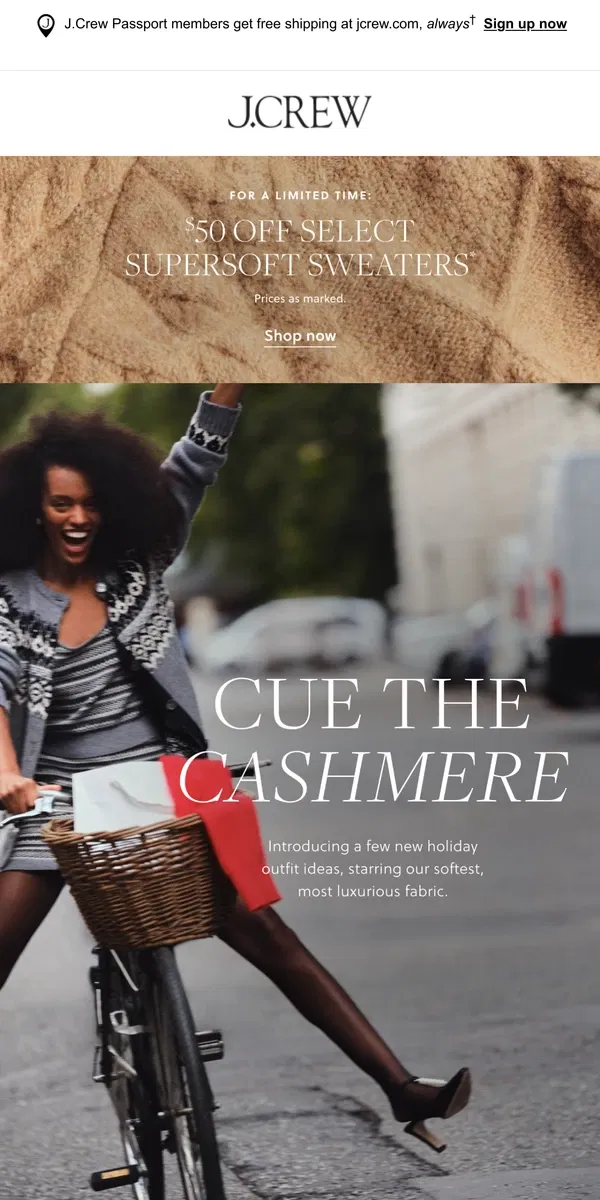 Email from J.Crew. New in the Cashmere Shop