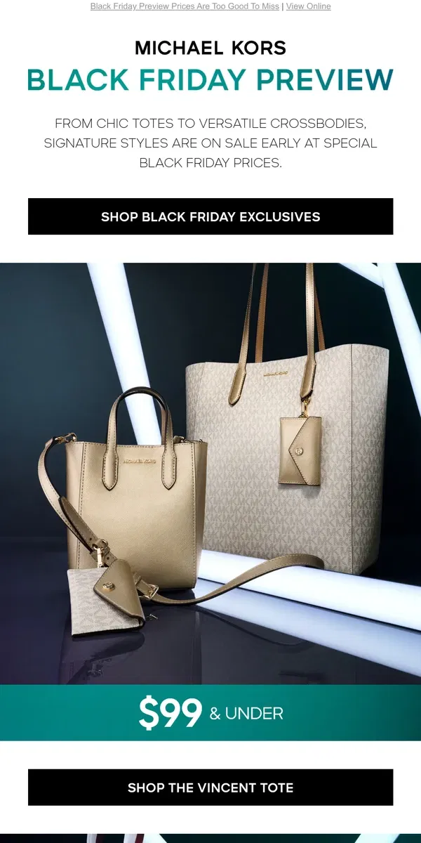 Email from Michael Kors. Signature Styles Under $100