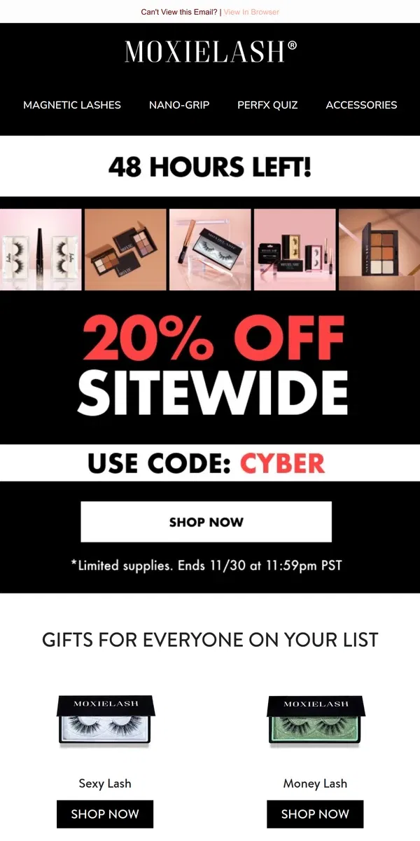 Email from MoxieLash. Hurry! 20% Off Ends Soon