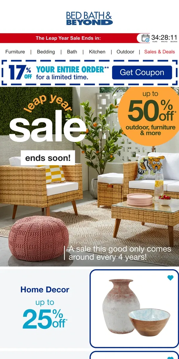 Email from Bed Bath & Beyond. The Leap Year Sale Is Ending Soon!