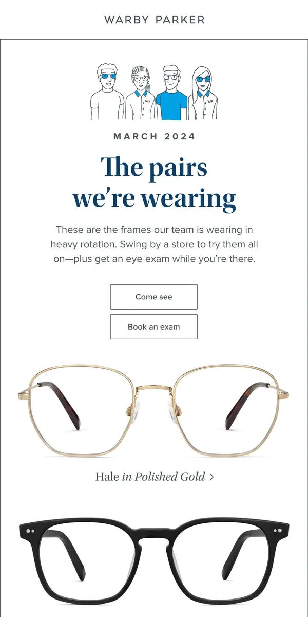 Email from Warby Parker. Staff picks for March!