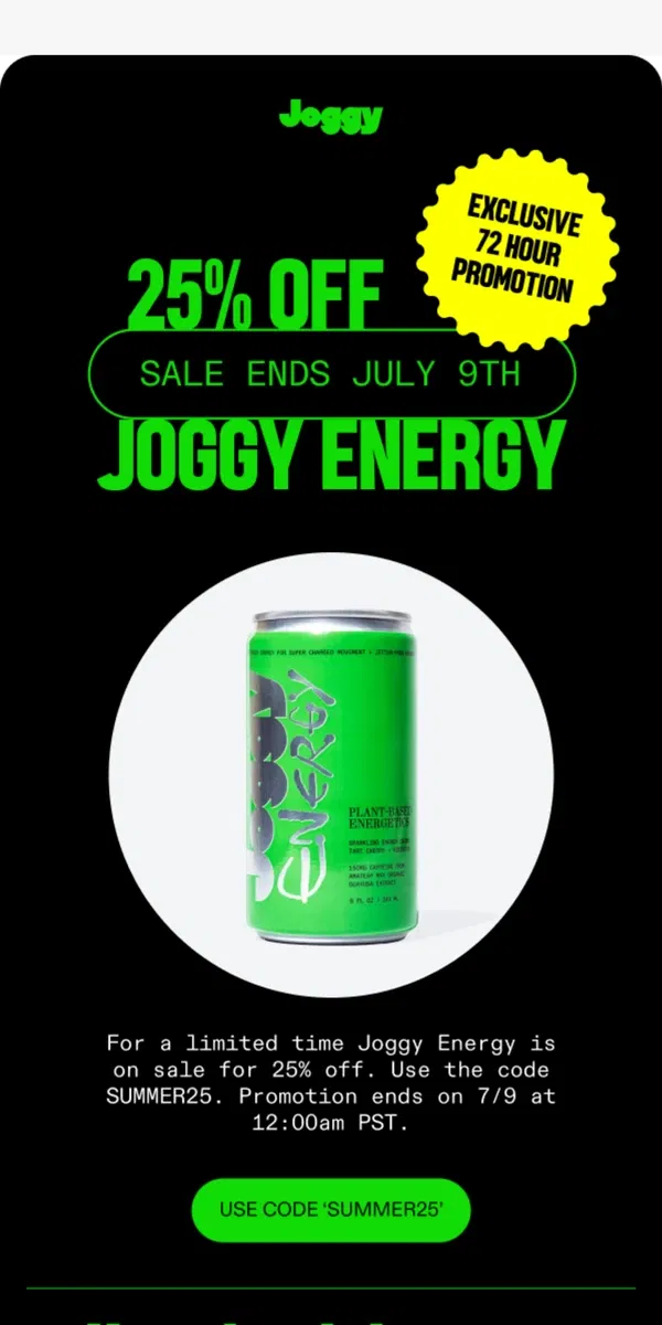 Email from Joggy Energy. 25% Off The Cleanest Energy Drink 🔋