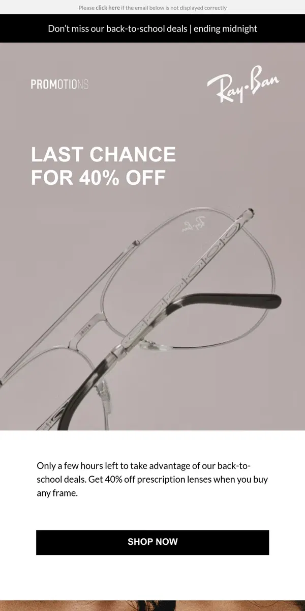 Email from Ray-Ban. Back-to-school deals are ending at midnight