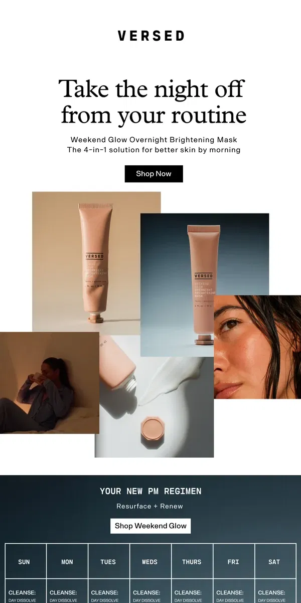 Email from Versed Skin. Your New Nightly Routine