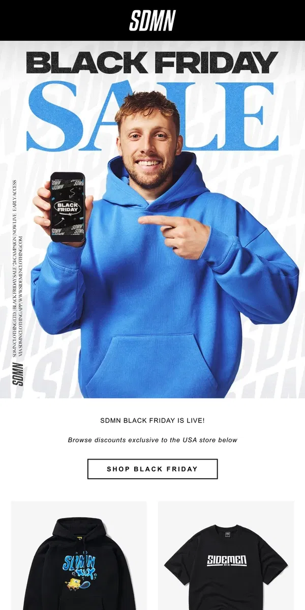 Email from Sidemen Clothing. Black Friday has BEGUN!