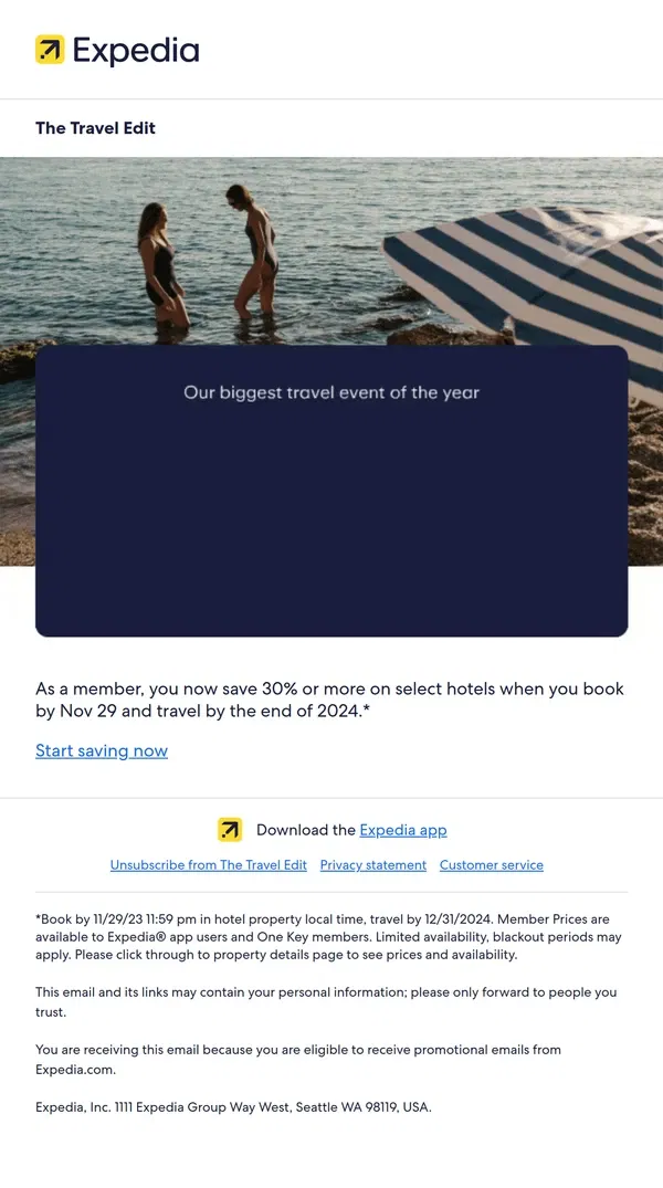 Email from Expedia. It's our biggest travel event of the year!