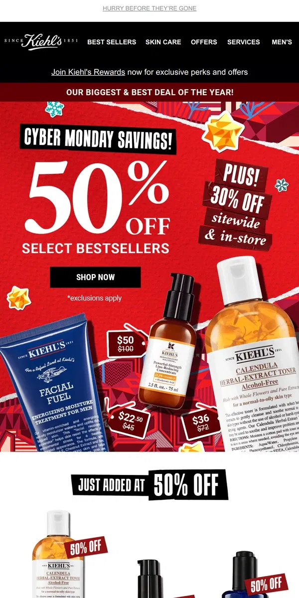 Email from Kiehl's. THIS. IS. IT.⌛50% Off SO Many BESTSELLERS + 30% Off SITEWIDE!