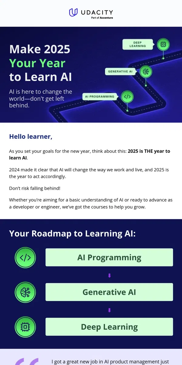 Email from Udacity. 💡 Make 2025 your year to learn AI 🤖