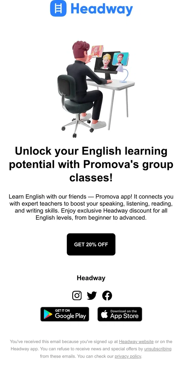 Email from Headway. Learn English with Promova 📚