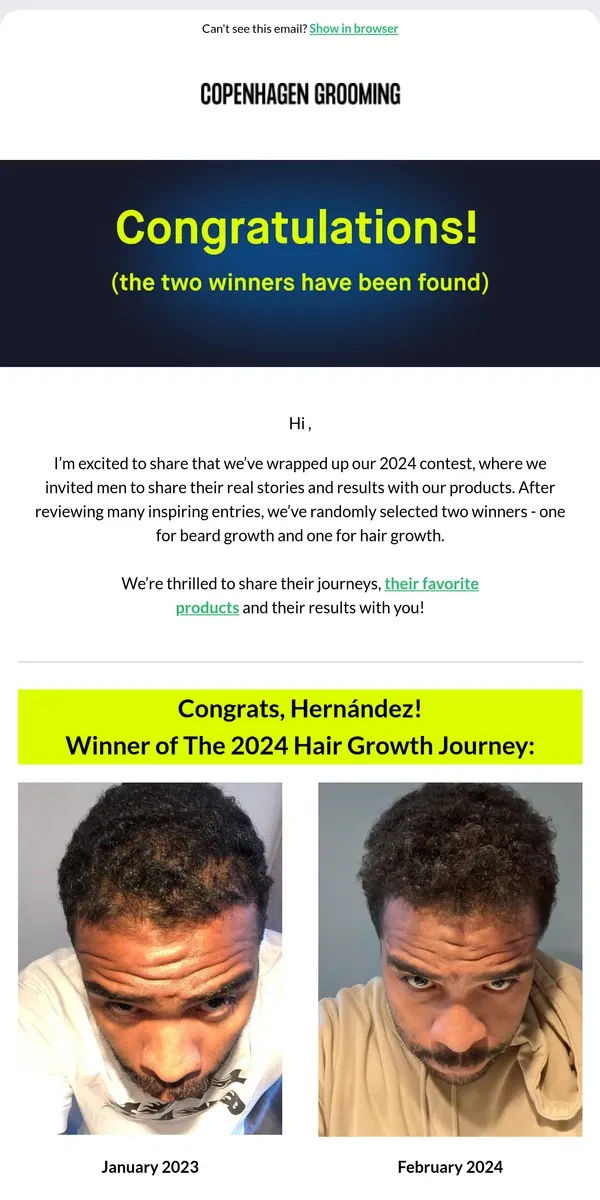 Email from Copenhagen Grooming. The winner has been found,