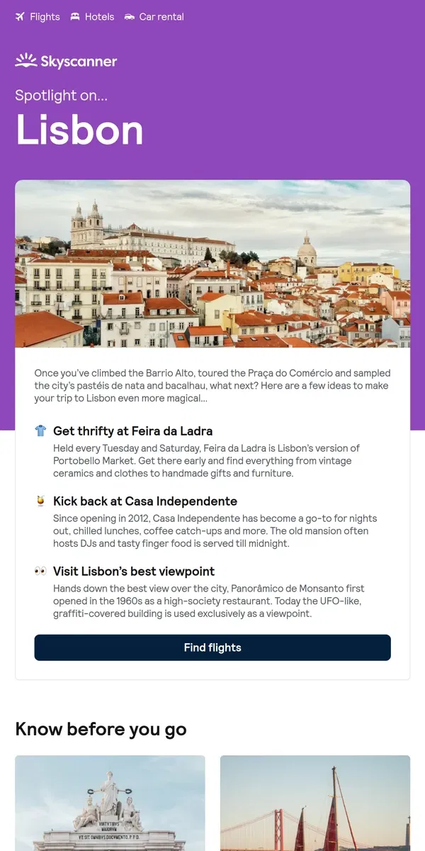 Email from Skyscanner. Spotlight on... Lisbon