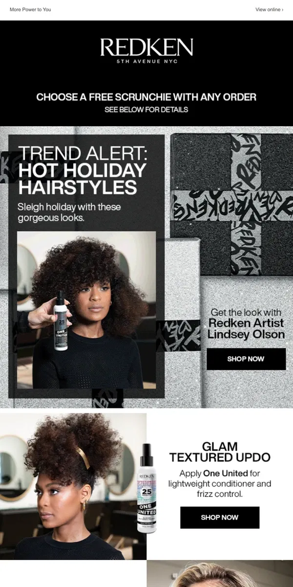 Email from Redken. 🔥Holiday Hairstyles! Free Gift with Purchase