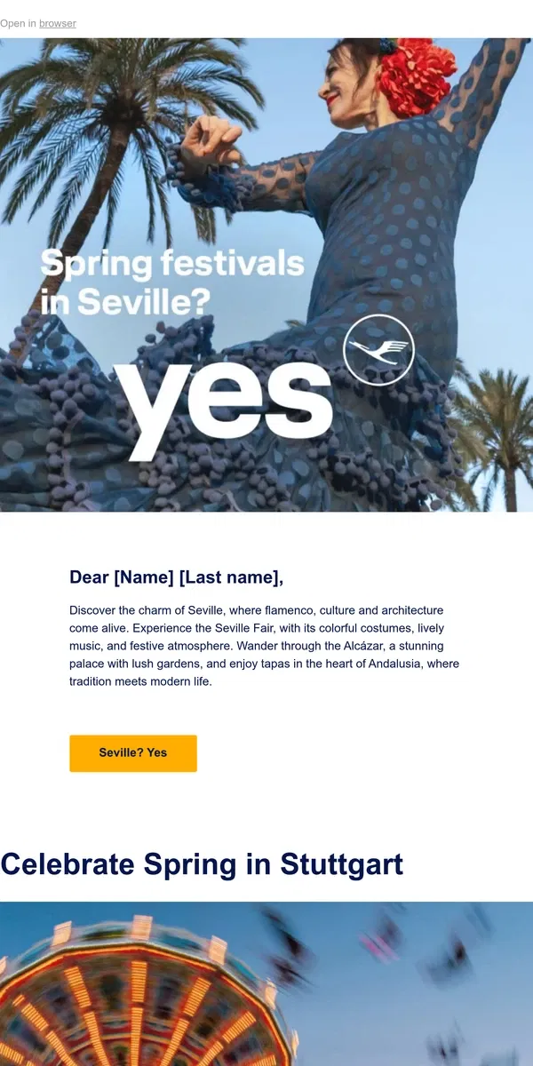 Email from Lufthansa. Say yes to the best spring festivals in Europe🌼