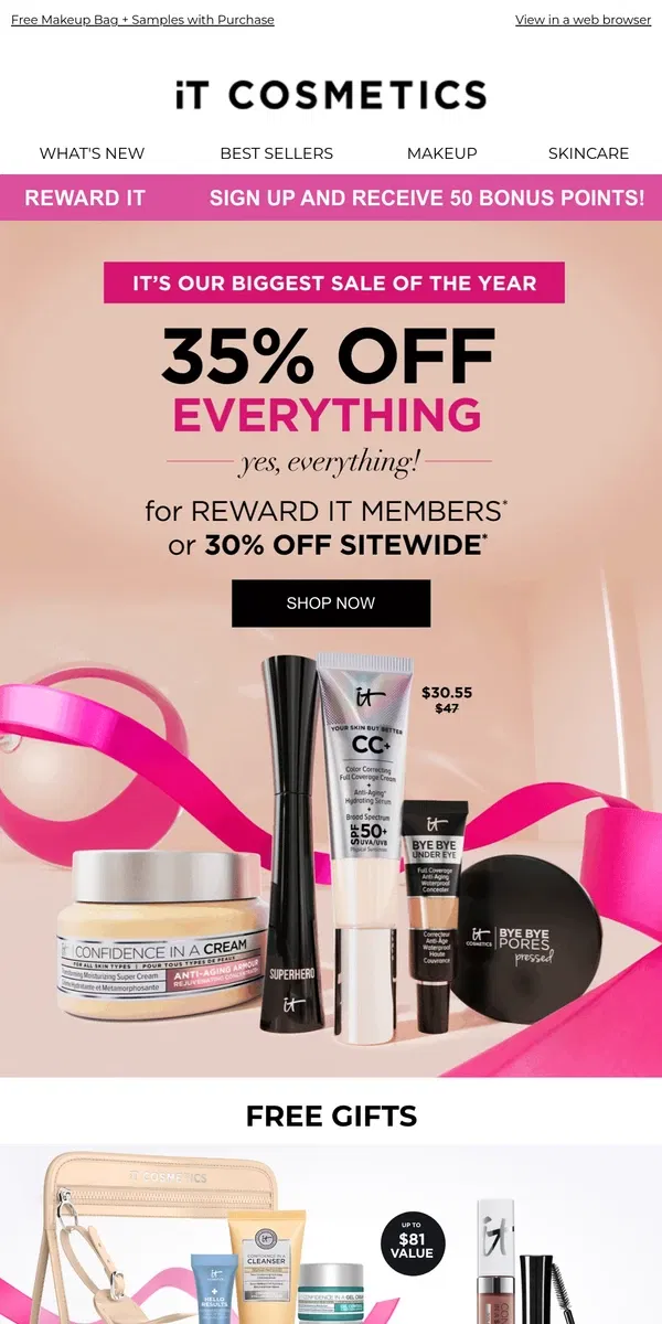 Email from IT Cosmetics. 35% Off Everything, No Exceptions!