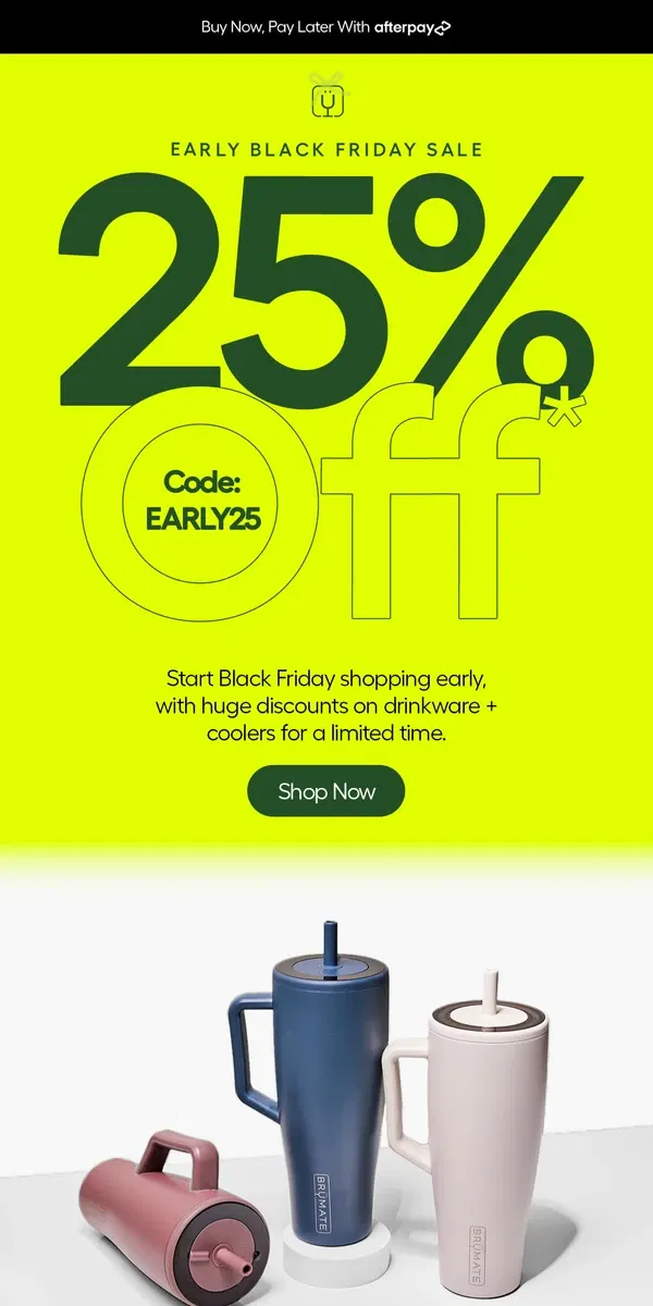 Email from BruMate. Early Black Friday Starts Now! 🛒💥🖤