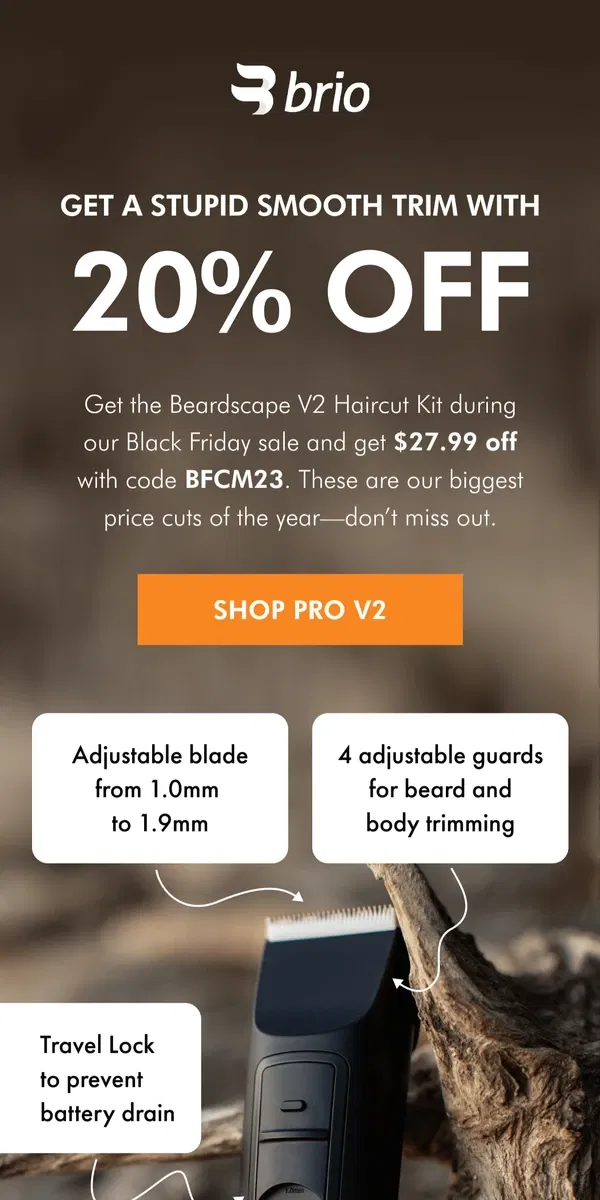 Email from Brio Product Group. This Beardscape Bundle is 20% OFF 💥