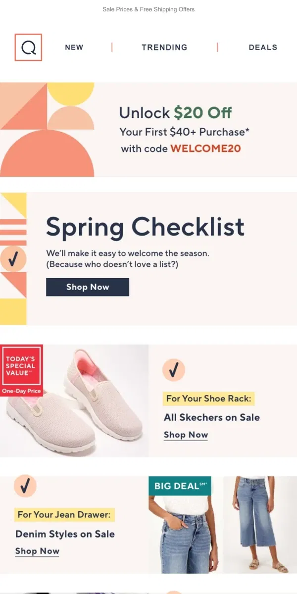 Email from QVC. Take Notes: Spring Checklist