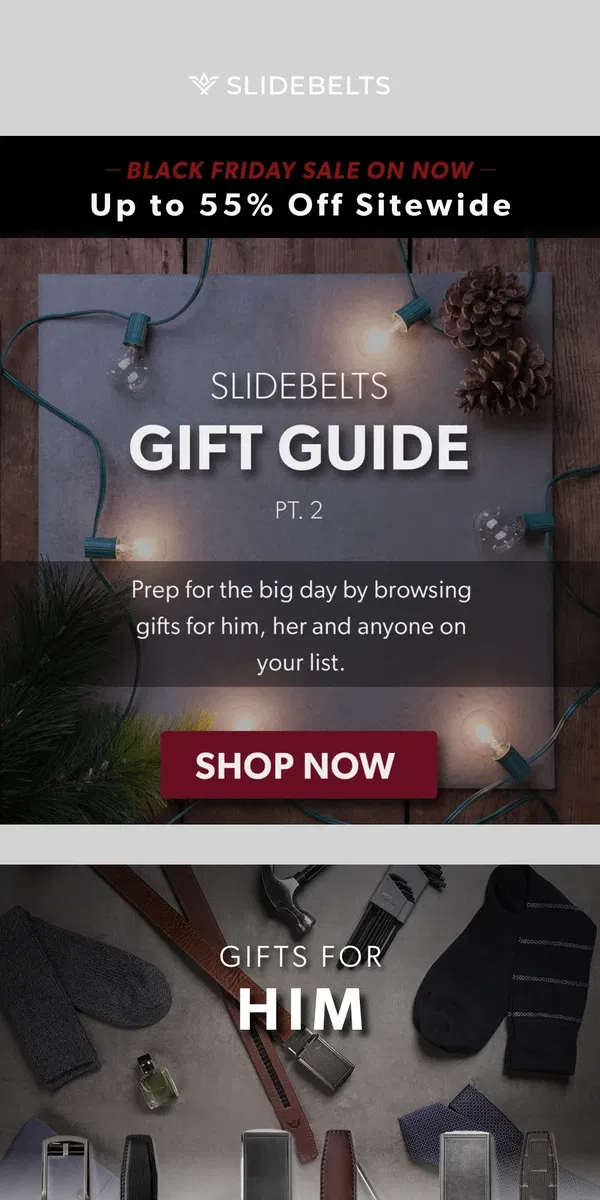 Email from SlideBelts. ⏰ 55% OFF + Gift Guide Part 2