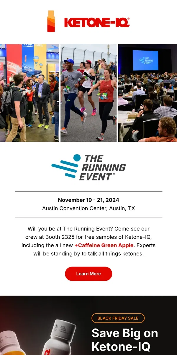 Email from Ketone-IQ. Come See Us at The Running Event 👟