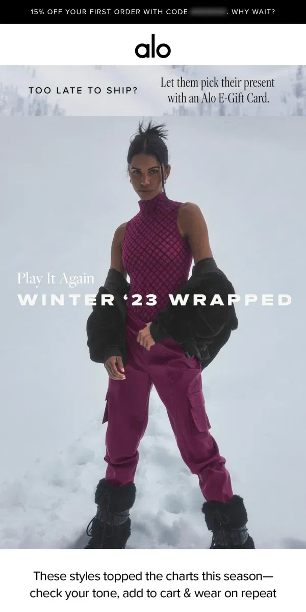 Email from Alo Yoga. Winter '23 Wrapped