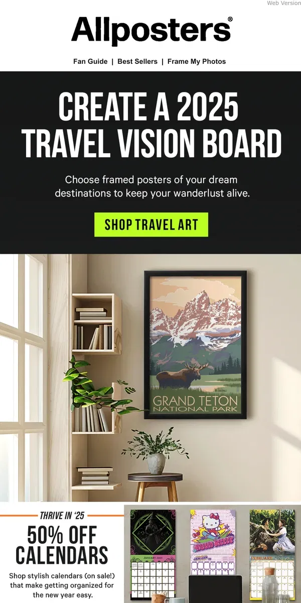 Email from AllPosters. Frame Your 2025 Travel Goals