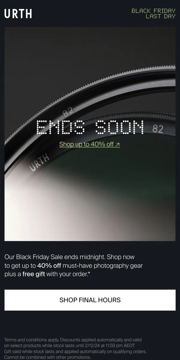 Email from Urth. LAST DAY — Black Friday