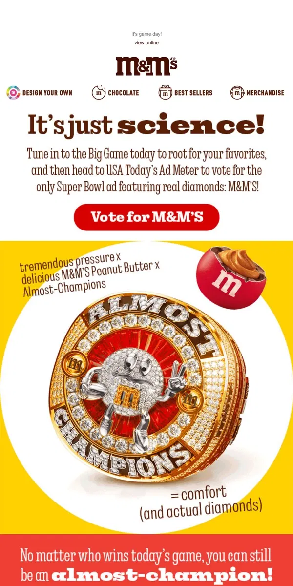 Email from M&M's. It’s Game Day!