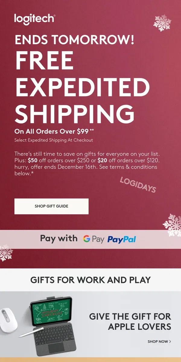 Email from Logitech. Order today to get your gifts on time