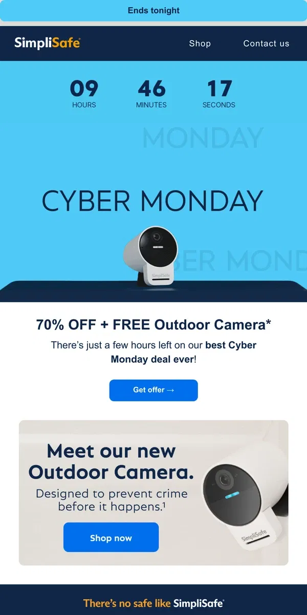 Email from SimpliSafe. Attention: your Cyber Monday deal expires tonight