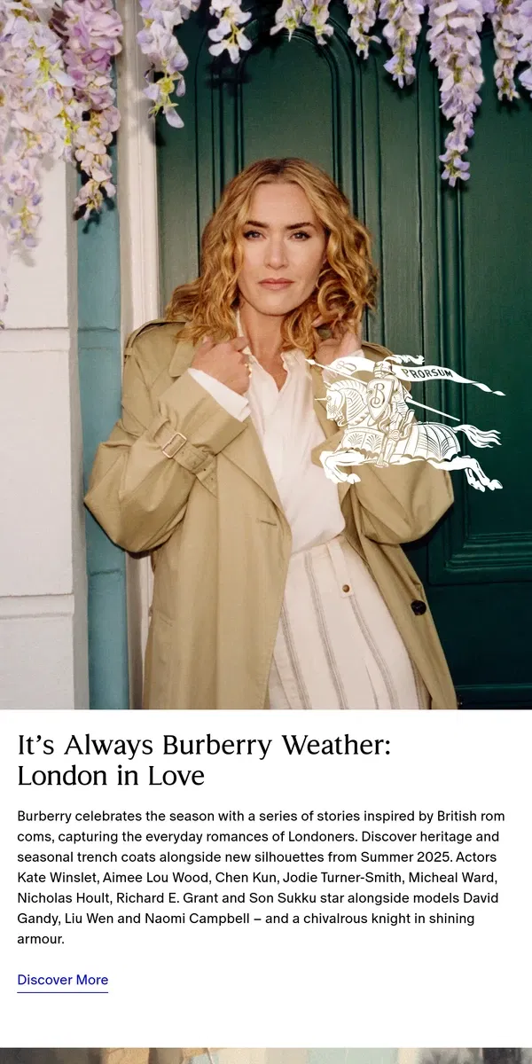 Email from Burberry. ‘It’s Always Burberry Weather: London in Love’ featuring actor Kate Winslet