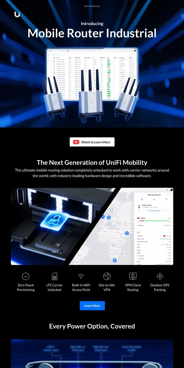 Email from Ubiquiti. Introducing: UniFi Mobile Router Industrial