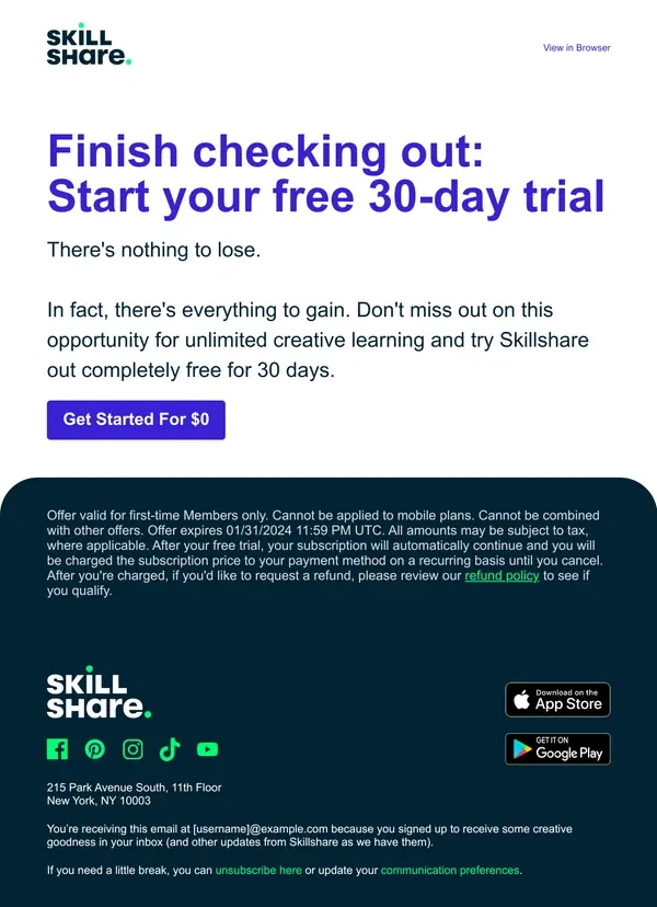 Email from Skillshare. Don’t snooze on this HUGE offer