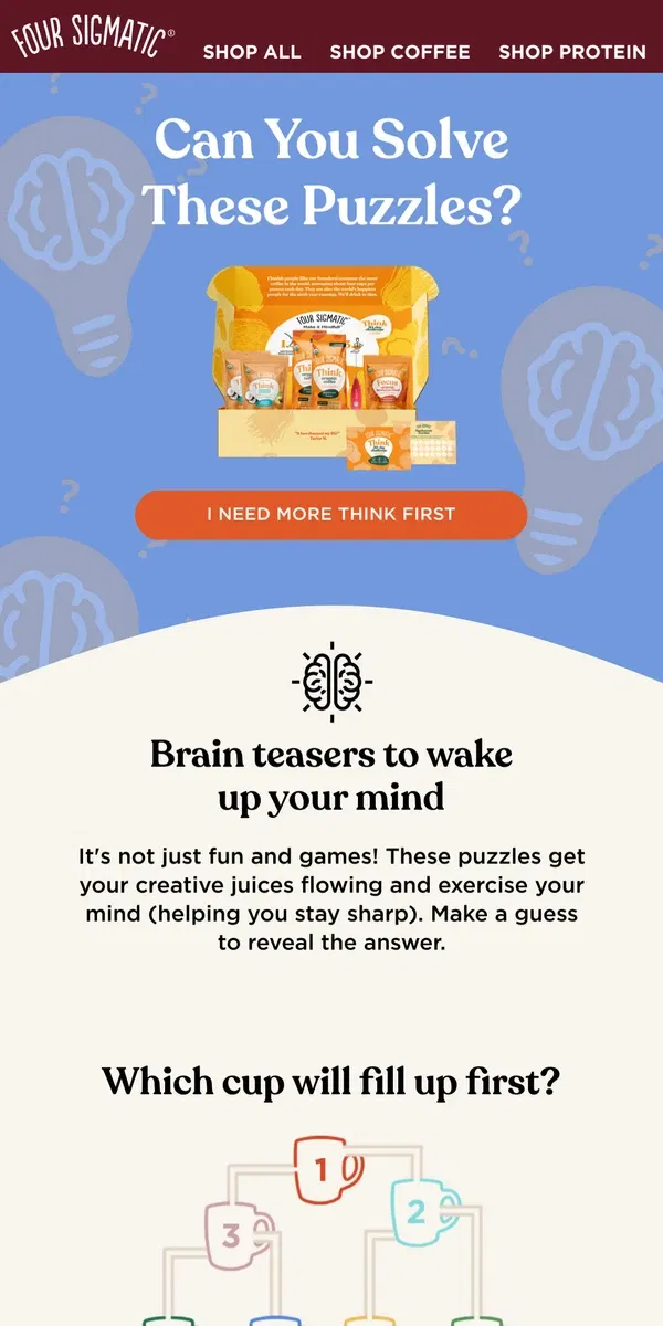 Email from Four Sigmatic. 5 simple puzzles to wake up faster than a cup of coffee!