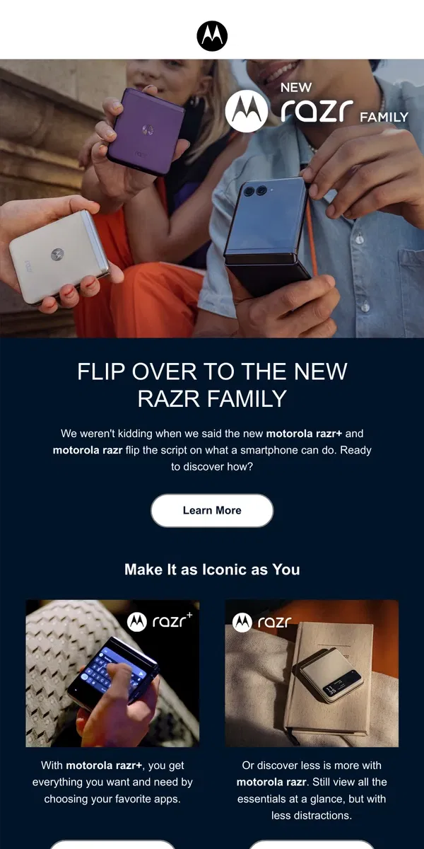 Email from Motorola. Hey, bestie! The new razr family is calling 🤳