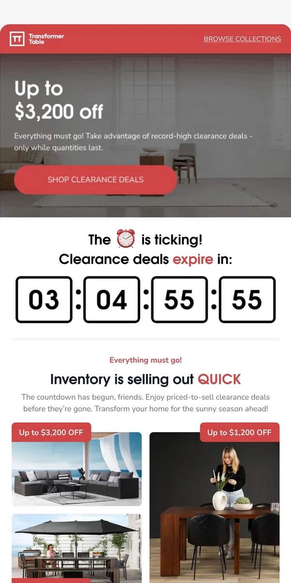 Email from Transformer Table. The clearance countdown is ticking! ⏰