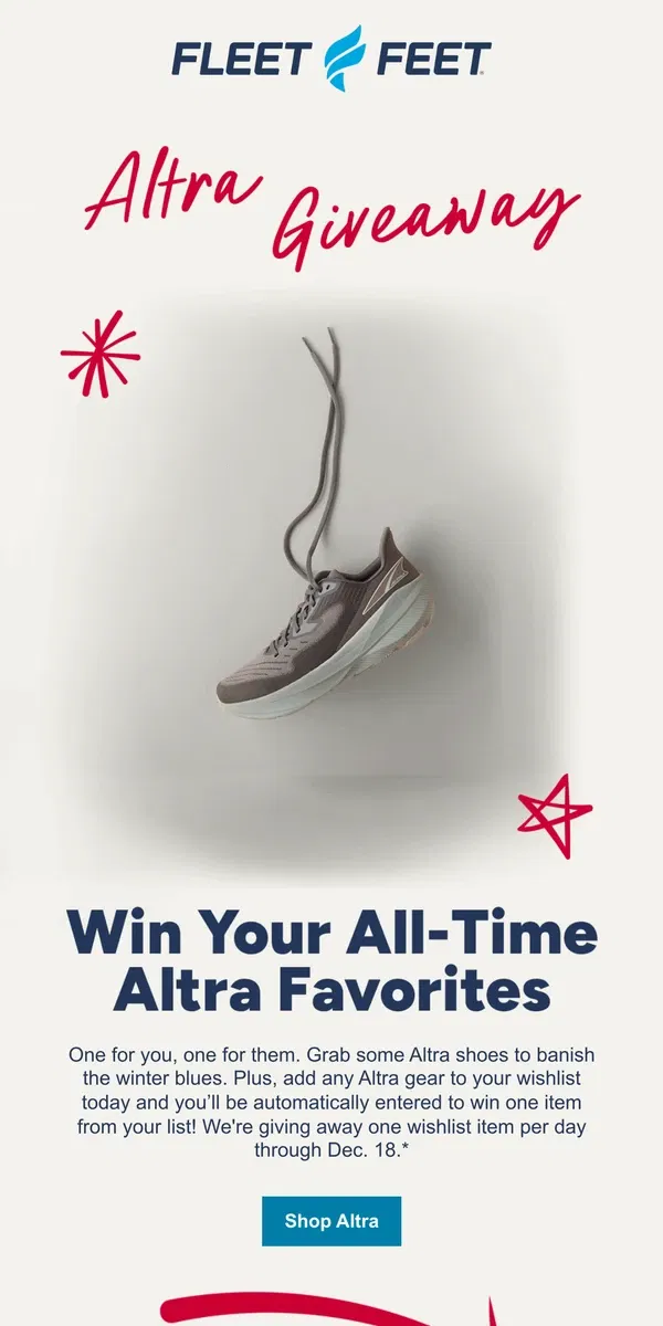 Email from Fleet Feet. All I want is Altra