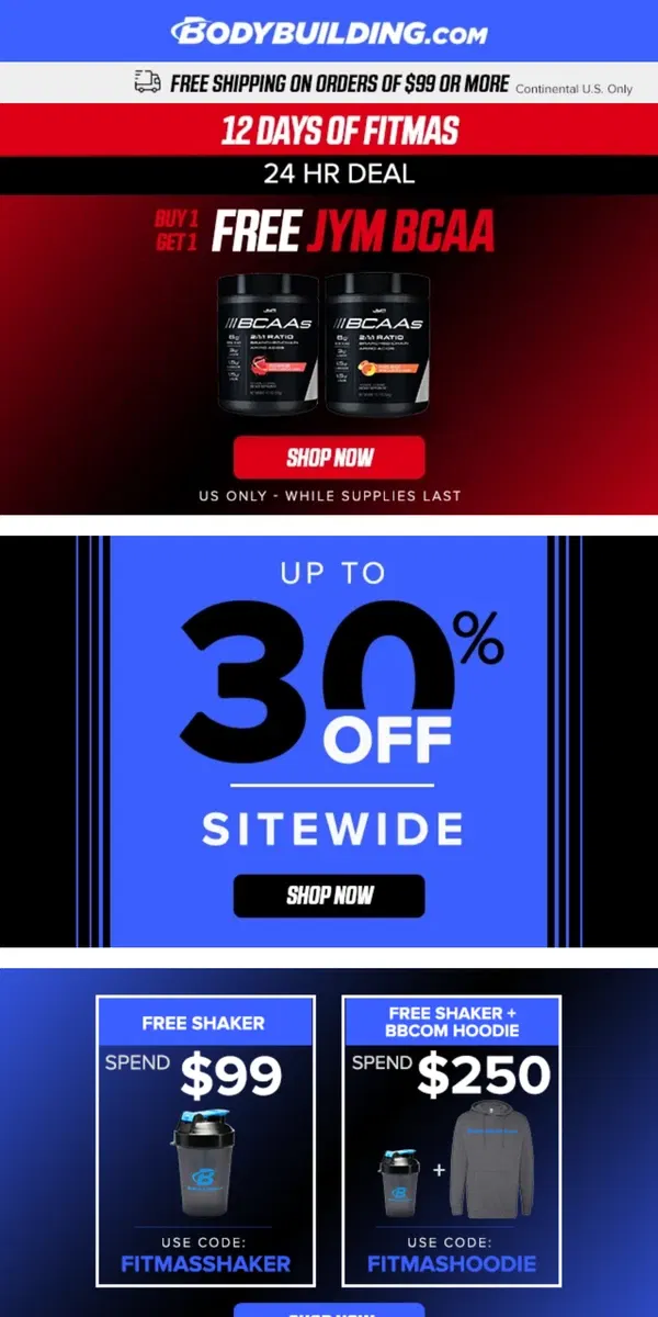 Email from Bodybuilding.com. 🕒 Last Chance! Buy 1 Get 1 FREE JYM BCAA! + Performance 🔥 HOT DEALS