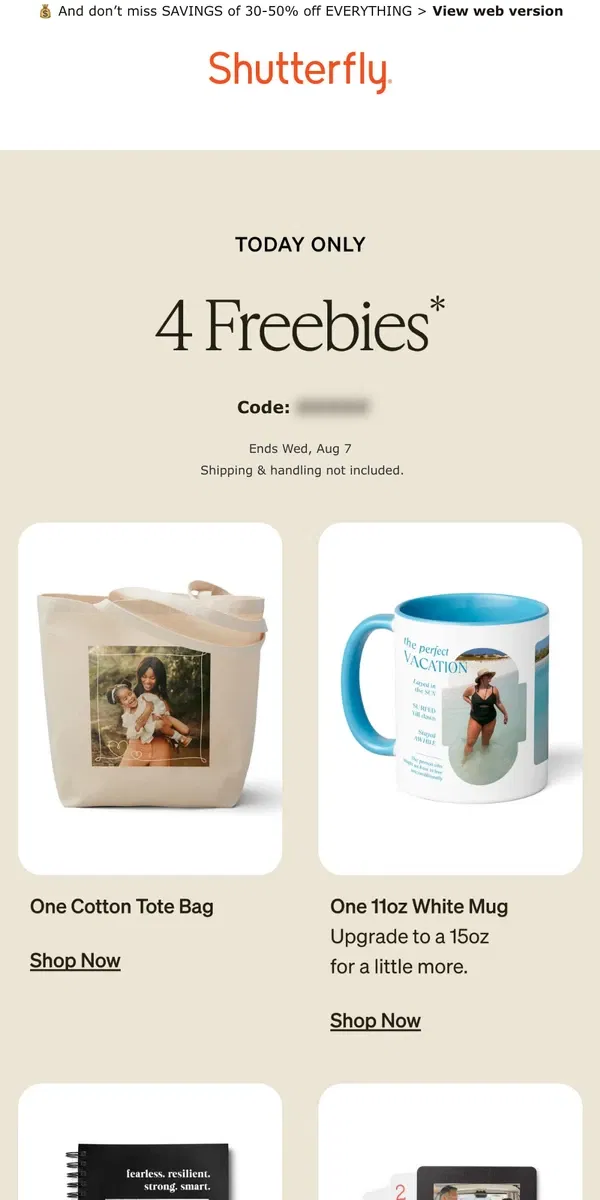 Email from Shutterfly. 24-Hours Only: Get (4) FREEBIES!