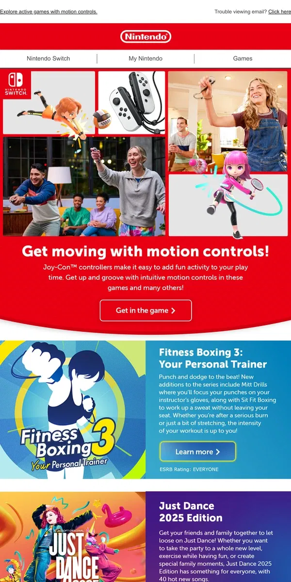 Email from Nintendo. Help hit your activity goals with the Nintendo Switch system!