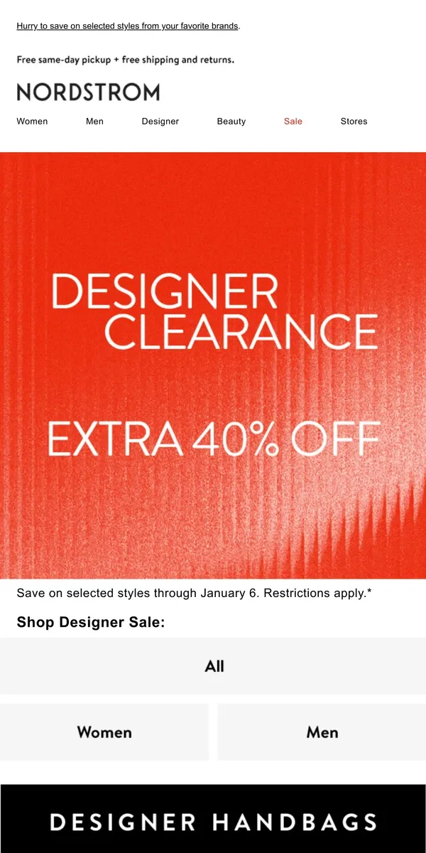 Email from Nordstrom. 🚨 Extra 40% off Designer Clearance 🚨