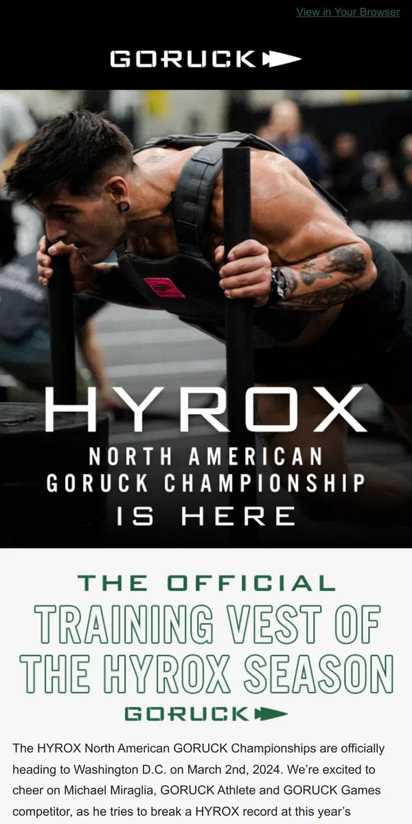 Email from GORUCK. The HYROX North American GORUCK Championships Is Here