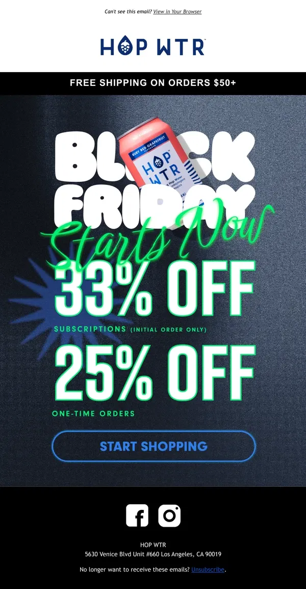 Email from HOP WTR. BLACK FRIDAY DEALS START NOW!