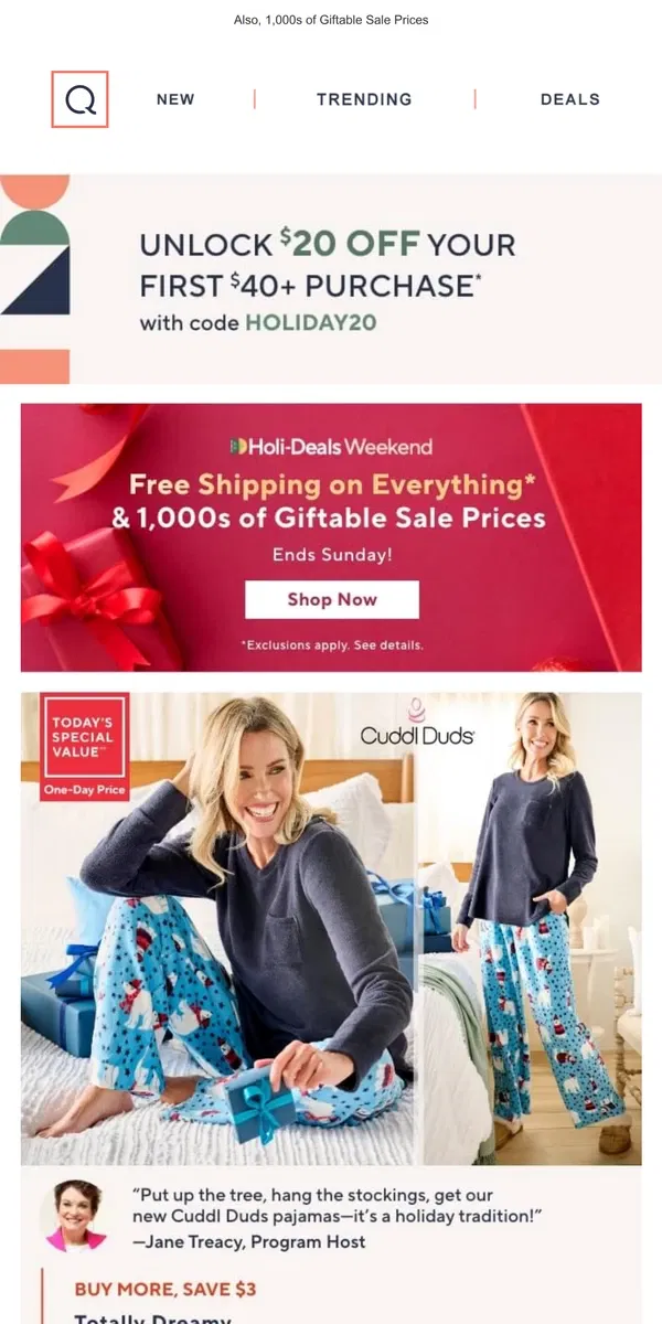 Email from QVC. Cozy Weekend: Free Shipping & PJs