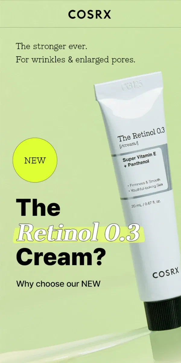 Email from COSRX. 🎃Wrinkles, Be Gone! NEW Retinol 0.3% Cream Here!