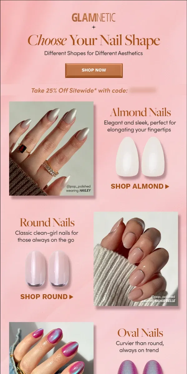 Email from Glamnetic. Choose your Nail Shape 💅