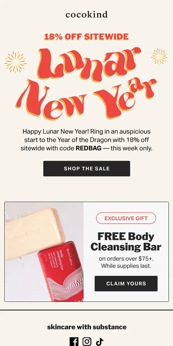 Email from cocokind. 18% off for Lunar New Year 🎇