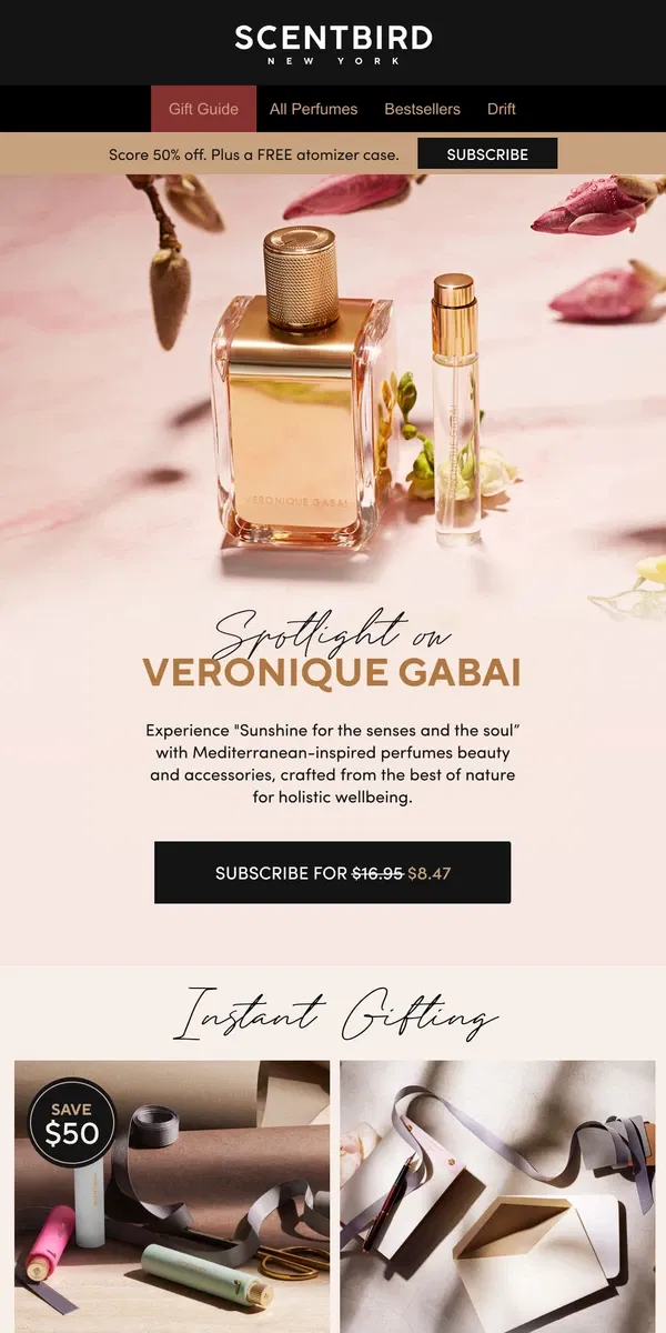 Email from Scentbird. Sunlit scents: Veronique Gabai collection