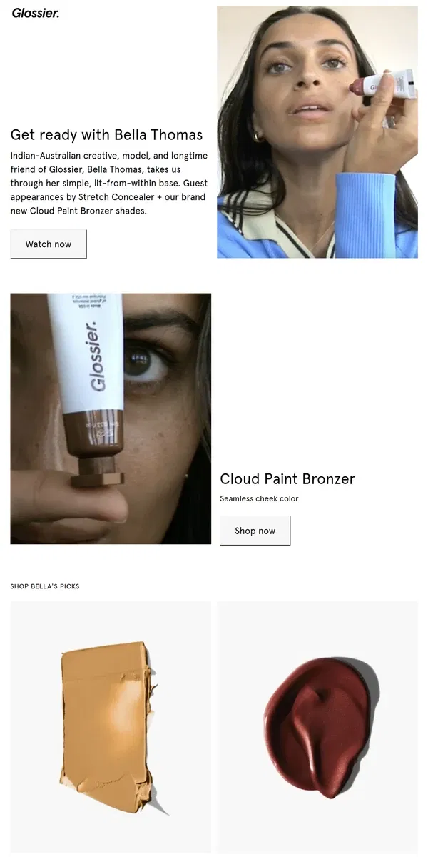 Email from Glossier. GRWM: Bella Thomas