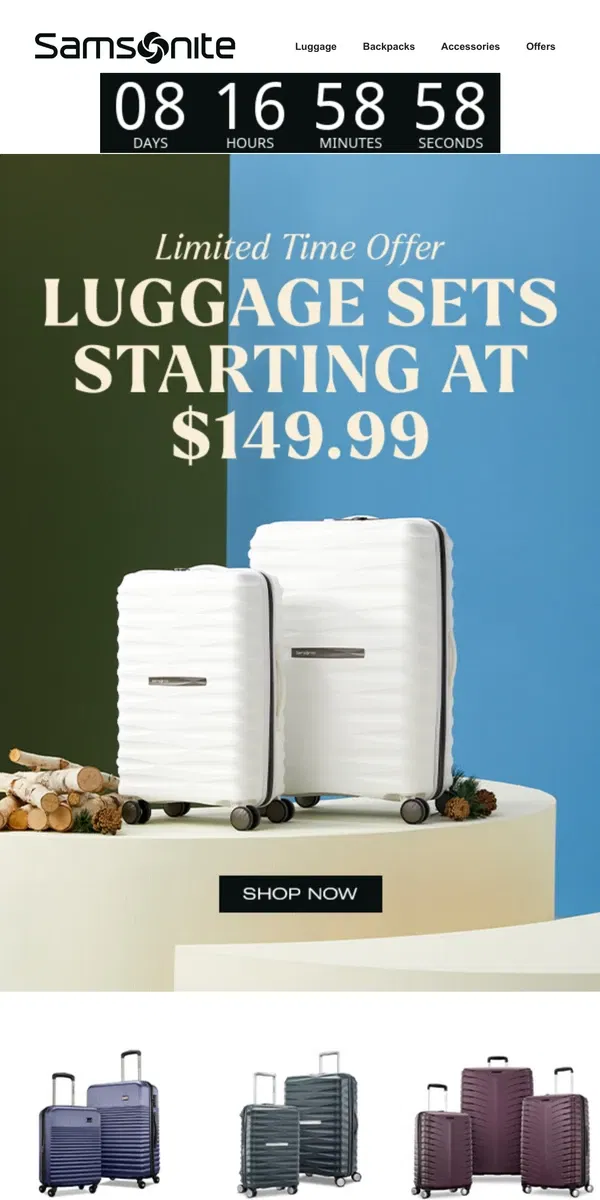 Email from Samsonite. Luggage Sets Starting at $149.99 + More Savings