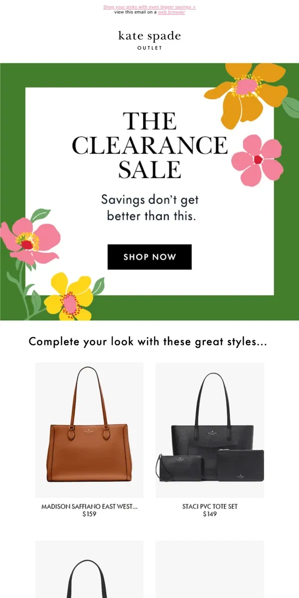 Email from Kate Spade. FYI: new clearance styles are in